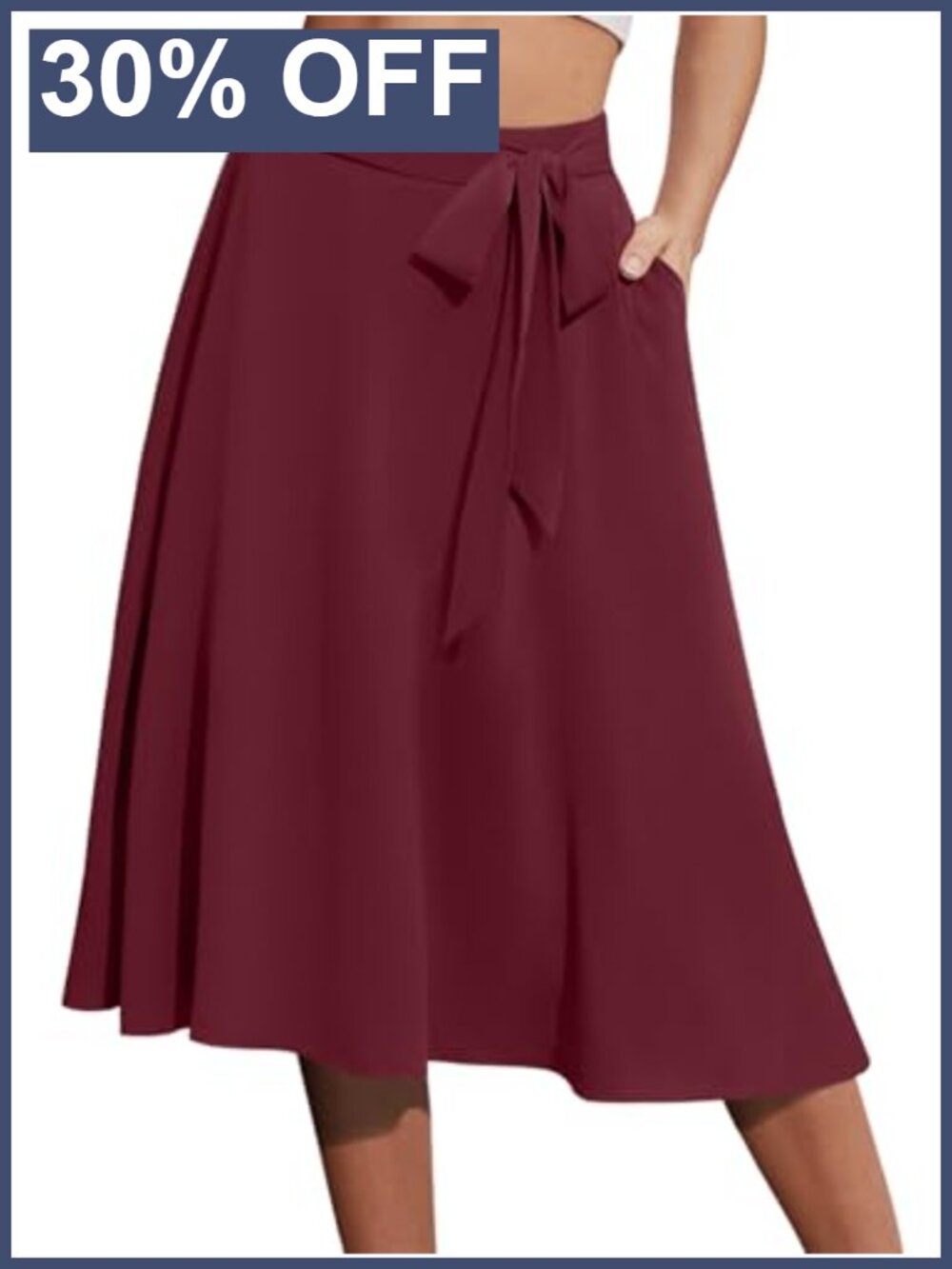 A-Line Midi Skirt with Pockets Chiffon High Waisted Flare Skirt